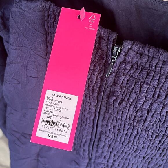 NEW Sz 2 Lilly Pulitzer Ivanna Long Sleeve Navy Caliente Pucker Jacquard Romper - Picture 10 of 11